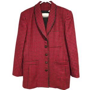 Vintage Dana Buchman Red Wool Houndstooth Designer Blazer Jacket Size 8